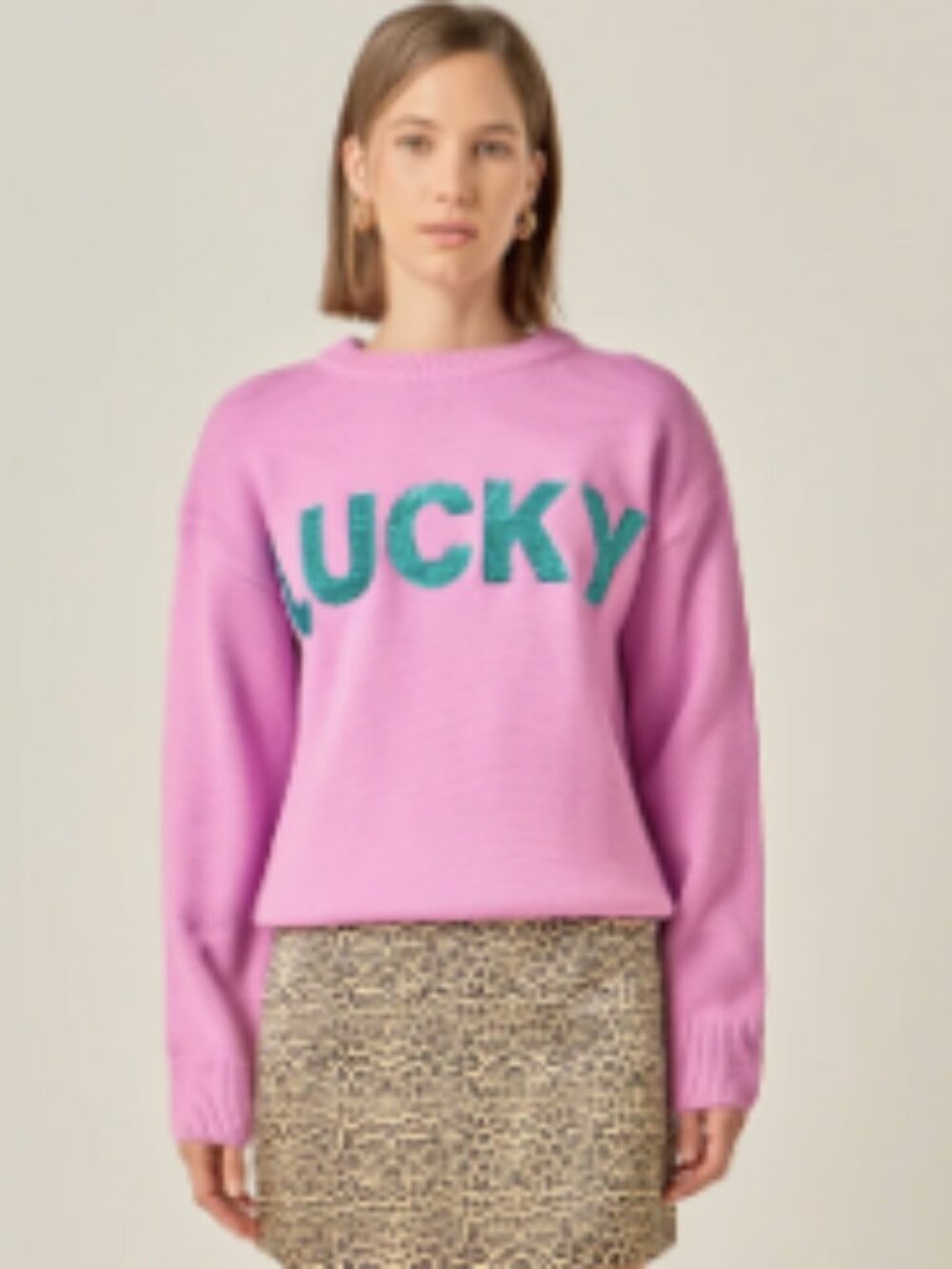 English Factory pink Lucky Glitter Lettering Sweater Size M NWT